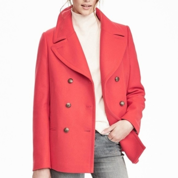 Banana Republic Jackets & Blazers - NWT Banana Republic Double Breasted Coral Pea Coat